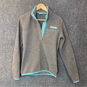 Columbia PFG fleece Pullover Womens Size XS Heather Gray and Blue Outline